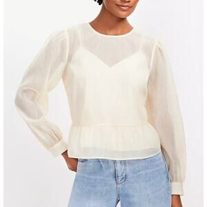 LOFT Yellow Print Blouse Tie Back Lined Sheer Long Sleeve